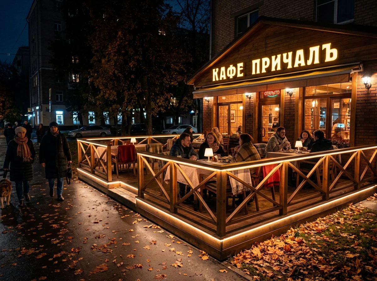 Гостиница — подсветка входной группы и световая дорожка
