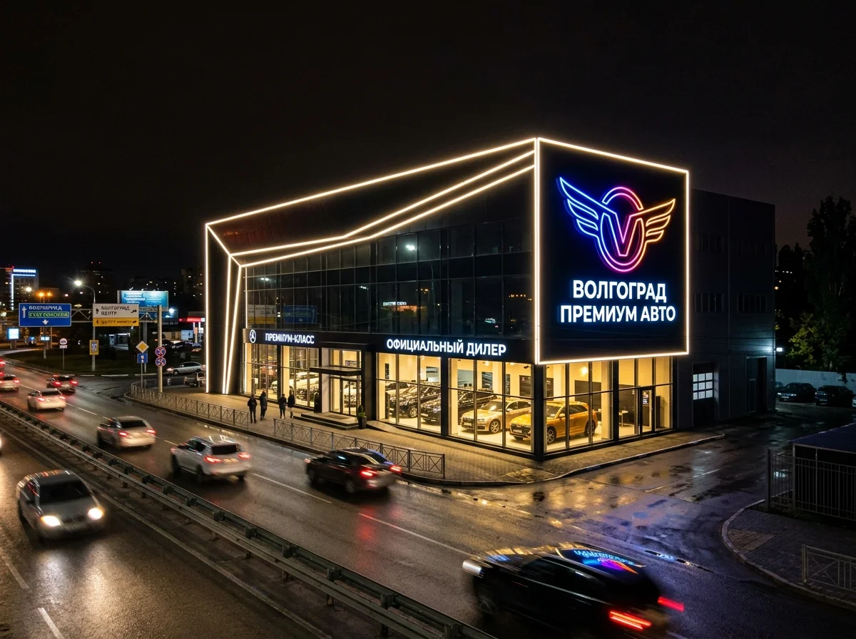 Автосалон премиум-марок — контурная подсветка и RGB-логотип